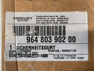 OEM Porsche 911 (964) Black Rear Seat Belt & Retractor NOS 964 803 902 00 - Image 1 of 4