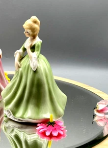 Vintage Romantic Porcelain Small Figurine Lady Green Dress - Picture 1 of 9