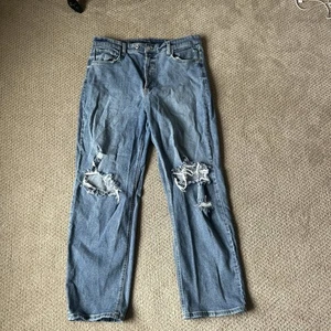 Wild Fable Damen Super High Rise Straight Distressed Denim Jeans Gr. 16 Blau - Bild 1 von 4