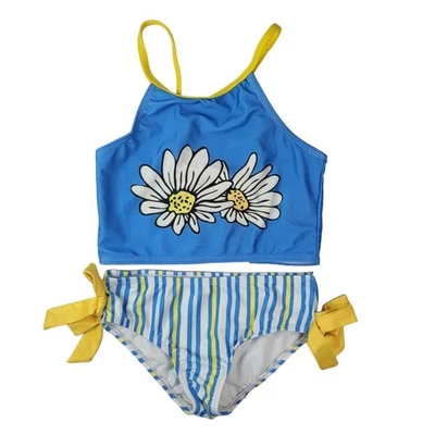 Traje de baño Sunshine Swing niñas 2 piezas azul talla 10 correa ajustable lazos margarita rayas Foto 1 de 4