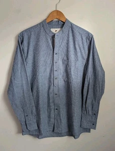 New Lee Valley Irish Grandfather Shirt Band Collar Blue Stripe Cotton Ireland S - Picture 1 of 10