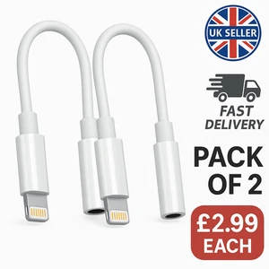 3.5mm iPhone Headphone Jack Adapter Lightng to Aux Cable Pack of 2 - Picture 1 of 7