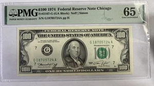 1974 $100 FRN Chicago Fr. 2167-G GA Block Gem UNC 65EPQ Serial G18705724A - Picture 1 of 5