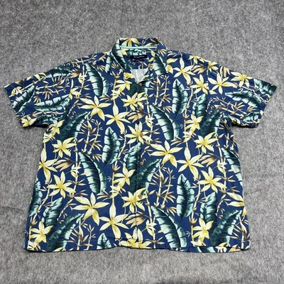 Tommy Bahama Shirt Mens 3XL Blue Yellow Silk Floral Hawaiian Button Up Camp - Image 1 of 4