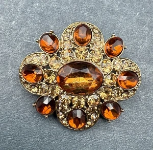 "Broche de diamantes de imitación ámbar vintage flor oro disfraz prendedor años 90 Liz Claiborne 1,5""" - Imagen 1 de 7