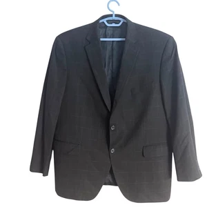 Peter Millar Navy Blue Windowpane Patterned Blazer Men 46 R Wool Sport Coat - Picture 1 of 15