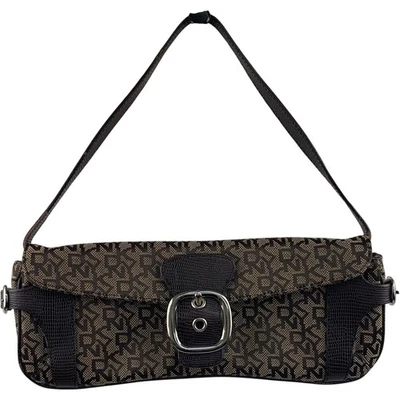 Bolso de Hombro DKNY Marrón Monograma Baguette Patrón Firma Marca Moda Foto 1 de 4