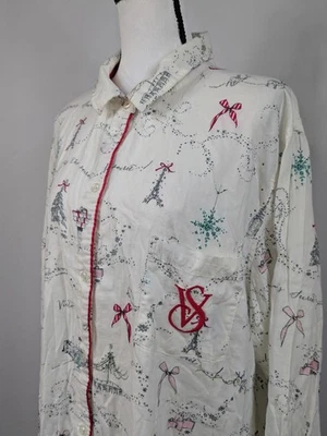 VICTORIA’S SECRET Camisa de Vestir Manga Larga para Dormir Vacaciones de Navidad París XL A066 Foto 1 de 4