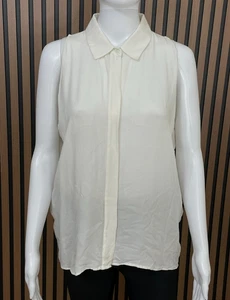 Theory Tanelis Women's Blouse White M Top 100% Silk Button-Up Shirt Tank - Picture 1 of 8
