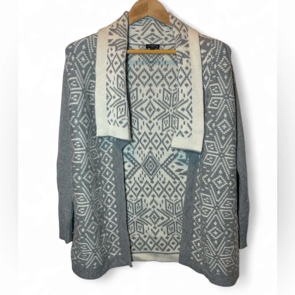 Cárdigan abierto Talbots mezcla de lana suéter copo de nieve geométrico azteca talla pequeña Foto 1 de 4