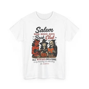 Witchy Book Club Tee, Halloween Book Lover Tee, Salem Witch Skull Shirt, - Picture 1 of 15