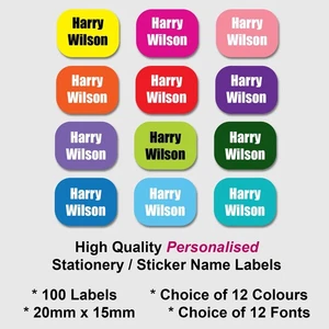 100 Personalised Stick On Name Labels Stickers Tag School Kids Waterproof - Picture 1 of 3