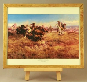 Running Buffalo Charles Marlon Russell Painting Print Framed 21" X 17" nice - Picture 1 of 9