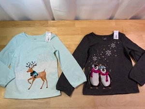 Neue langärmlige Wintershirts Sonoma für Mädchen — Hirsch oder Pinguine im Schnee — SIE WÄHLEN AUS* - Bild 1 von 4