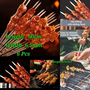 6 Pcs Skewers Bbq GrillbFlat 6.5mm×60cm Tikka Shish Kebab Barbecue Grill Skewer - Picture 1 of 13