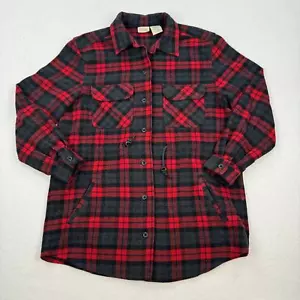 Vintage St Johns Bay Jacket Size Large Red Black Plaid Wool Blend Button Up 90s - Picture 1 of 9