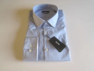 Boss Hugo Boss Jenno Slim Stripe Men’s Dress Shirt White/Blue 44|17.5 $145 NWT - Picture 1 of 7