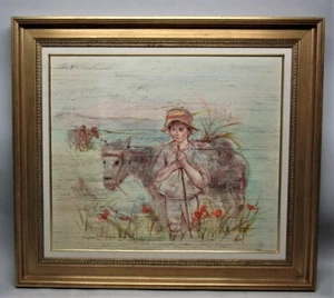 Original EDNA HIBEL Painting of Child & Horse "Unique Oil & Lithograph" c. 1990 - Picture 1 of 7