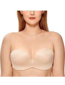 CALVENA Women's Slightly Lined Lift Support Plus Size Lace Push up Strapless Bra - Picture 1 of 6