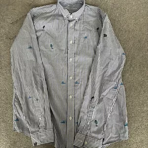 Kenzo men’s Pinstripe Button Shirt With All Over Print Tree Emblems Size Medium - Picture 1 of 7