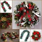 Pre Lit Christmas Wreath Garland Berry cone Wall Door Home Xmas Hanging Ornament