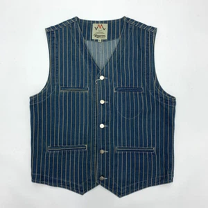 Gilet Denim Uomo Gilet A Righe Gilet Da Lavoro Gilet Vintage Cappotto Casual Giacca Top - Foto 1 di 13