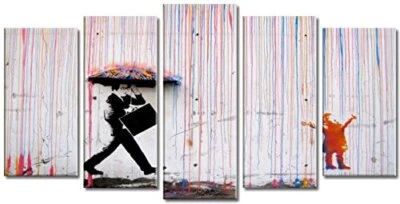 TIME4BILD BANKSY Coloured Rain Bunte Regen Loft BILDER LEINWAND (150x80cm) - Bild 1 von 4