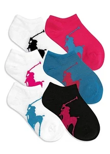 Ralph Lauren Girls' or Little Girls' 6-Pack Big Pony No-Show Socks Size 4-6x - Picture 1 of 1