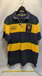 POLO RALPH LAUREN Shirt Mens M Rugby Polo FC Stripe Cotton Pique Short Sleeve - Picture 1 of 8