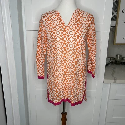 Roberta Roller Rabbit Womens Sheer Orange & Pink Long Sleeve Tunic Top Size XS - Image 1 of 4