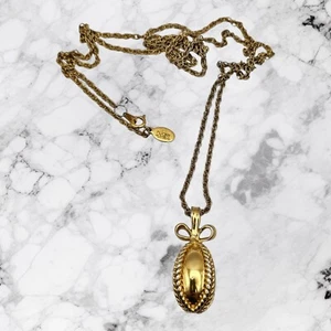 Vintage Joan Rivers Goldtone Ribbon Faberge Egg Necklace 30" Long Easter - Picture 1 of 4