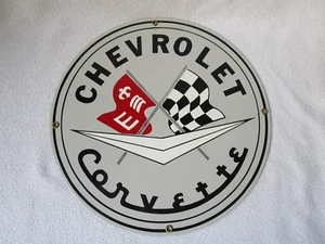 Ande Rooney USA Email-Schild Emaille rund 28,5cm Chevrolet Corvette Repro Tin - Picture 1 of 5