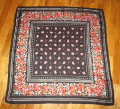 Bufanda cuadrada ECHO negra roja aguamarina floral 100 % seda 30" Foto 1 de 3