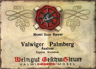 Rare 1950s-60s German Wine Label Valwiger Palmberg Mosel Saar Ruwer - Image 1 of 2