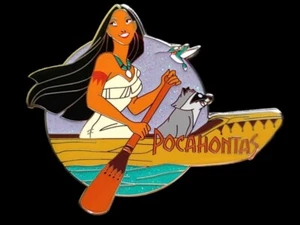 Fantasy Pin - JUMBO Disney Pocahontas in Canoe w/ Meeco Flit Glitter Water & Sky - Picture 1 of 2