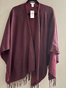 New J Jill Poncho Pullover One Size Fringe BOHO Fringe Wrap Cardigan - Picture 1 of 9