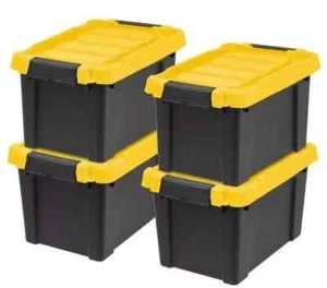 IRIS 20 Qt./5 Gal. Heavy-duty Stackable Storage Tote in Black with Yellow Lid 4P - Picture 1 of 6