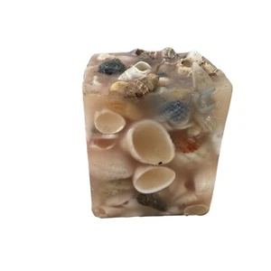 Vintage Real Seashells Candle Embedded in Wax 4" Square Beach Nautical - Picture 1 of 13