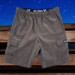 Hurley H2O Dri Shorts Youth Gray Stripe Cargo Pocket Swim Sz Medium 10-12 Years - Picture 1 of 5