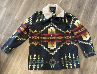 Pendleton Brownsville Wool Coat Shearling Collar Four Corners Black Sz XL NEW - Image 1 of 4