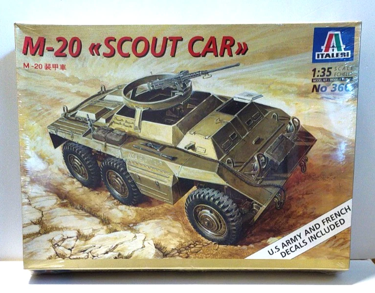 ITALERI 1:35 KIT  MEZZO MILITARE  M-20 SCOUT CAR DECALS PER 2 VERSIONI   ART 366 - Immagine 1 di 1