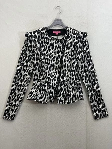 Betsey Johnson Leopard Schößchen Reißverschluss Jacke Größe 8 Tiermotiv schwarz und weiß - Bild 1 von 11