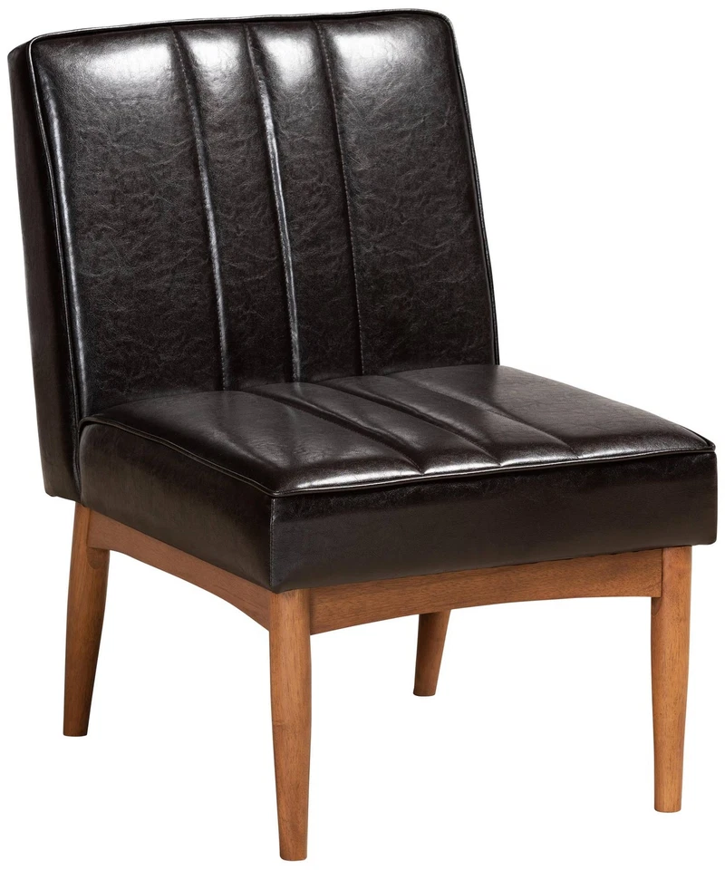 Silla de comedor Daymond acolchada de cuero sintético marrón oscuro Foto 1 de 1