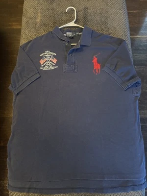 Vtg Polo Ralph Lauren Polo Shirt Mens XXL Navy Blue Big Pony USA Flag 3 Collared - Image 1 of 4