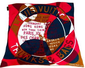 Louis Vuitton Paris Silk Square Scarf Cities Trunks & Bags Red/Blue 26" x 26" - Picture 1 of 8