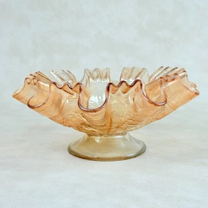 Vintage Dugan RUFFLED Peach Glass BOWL Cherries 4" Tall x 9" Wide - Picture 1 of 6