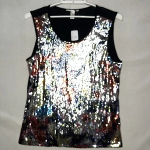 CJ Banks Top Sequined Sparkle Sleeveless Womens 16 18 W Long Black Colorful - Picture 1 of 12