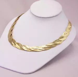 Vintage Avon NR Gold Plate Triple Strand Braided Herringbone Necklace - Picture 1 of 18
