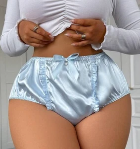Vtg Style Pin Up Second Skin Satin Baby Blue Bikini Brief Panties Sissy PLUS 3XL - Picture 1 of 5