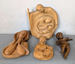 Vier ältere religiöse Holzskulpturen Figuren Maria Josef Jesus Putte Engel Holz - Bild 1 von 10